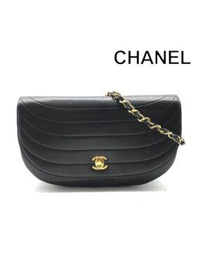 Chanel CC Logo Leather Half Moon Turnlock Chain Shoulder Bag Black